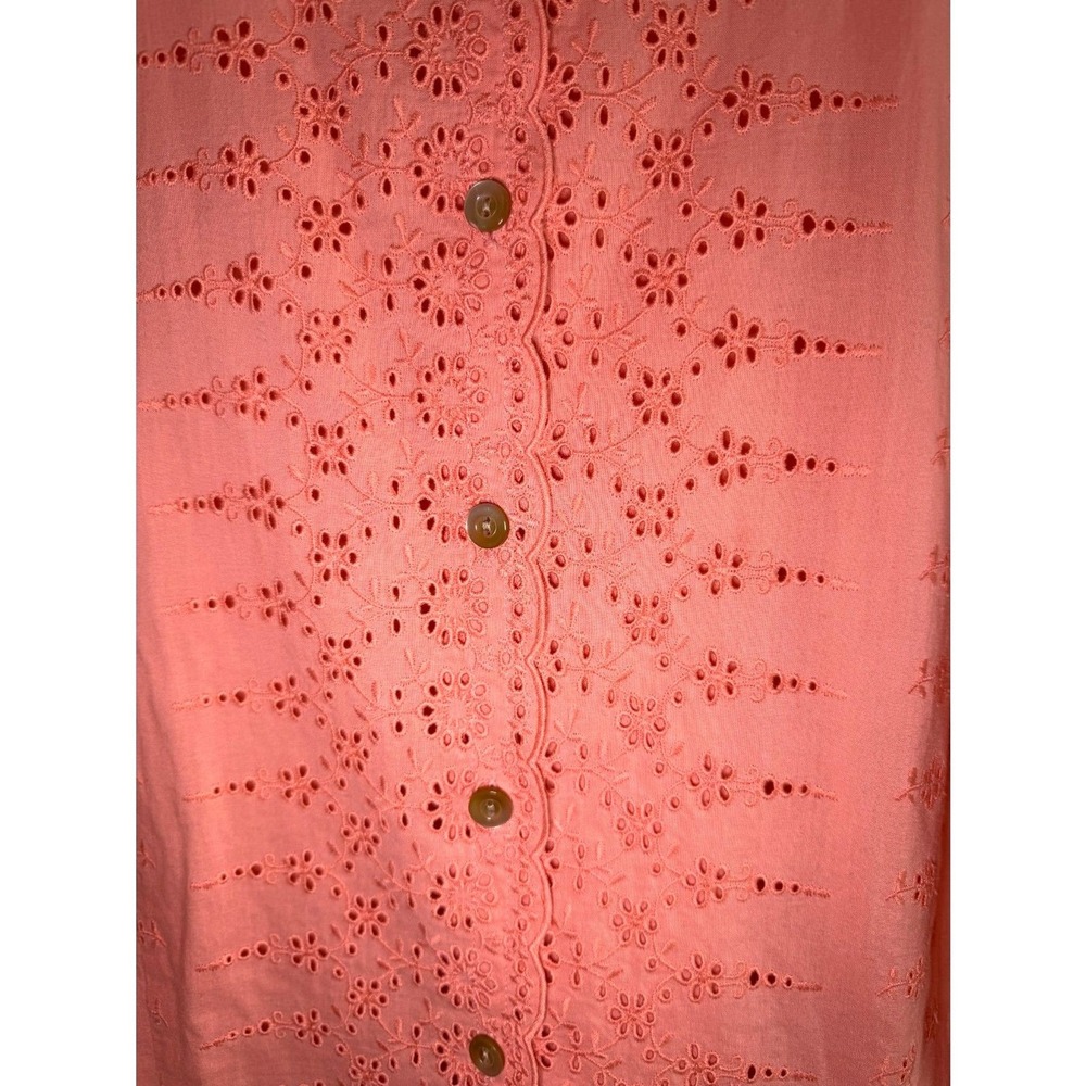 Coral Eyelet Embroidered Button Front Blouse Bell Sleeve Cottagecore Boho Top XL - Picture 7 of 9